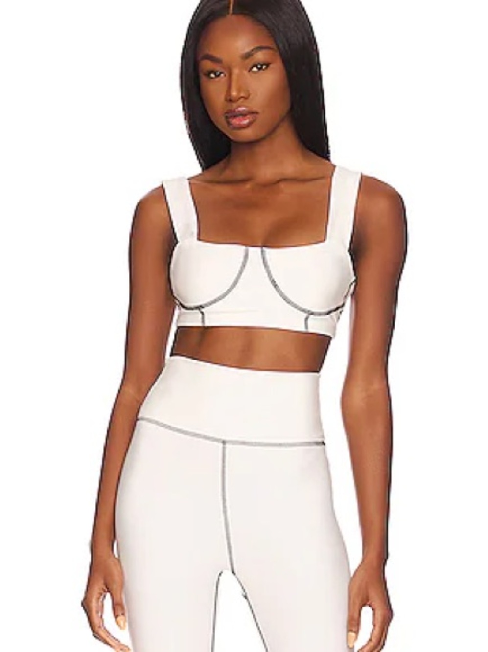 WeWoreWhat White Contrast-Stitch Crop Bra and Biker Shorts - Size Small SET